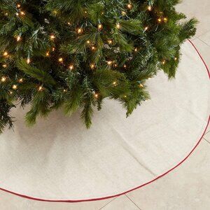 Red Piping Christmas Linen-Poly Tree Skirt - 56" Round